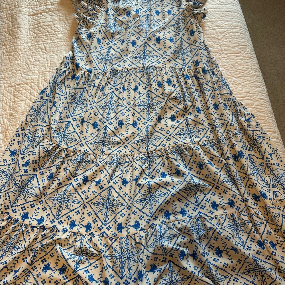 Blue and White Patterned Women's Dress